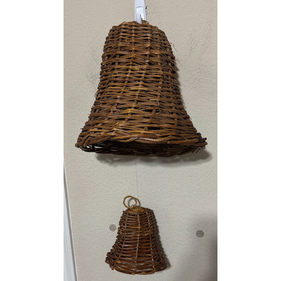 2 Vintage Wicker Bells Rattan Straw Basket decorations - Picture 2 of 6